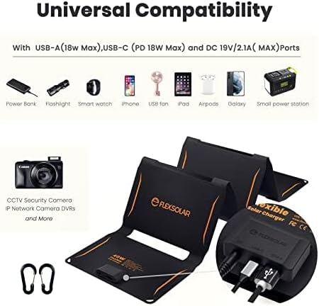 40W Foldable Solar Charger USB C QC3 Portable Panel Camping