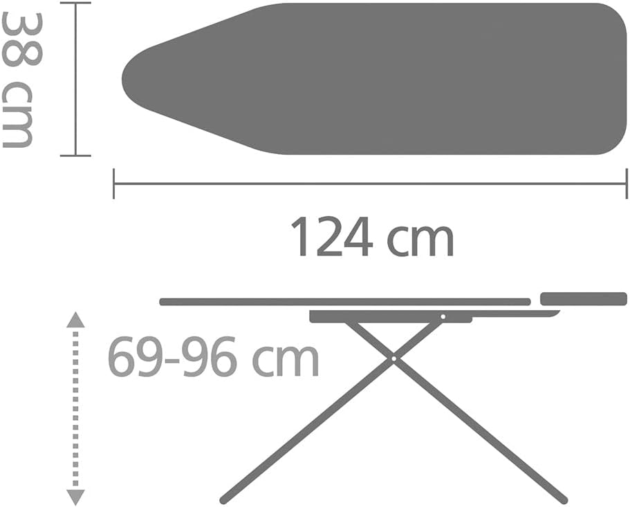Large Ironing Board 124x38cm Adjustable Height Stable Frame Iron Rest