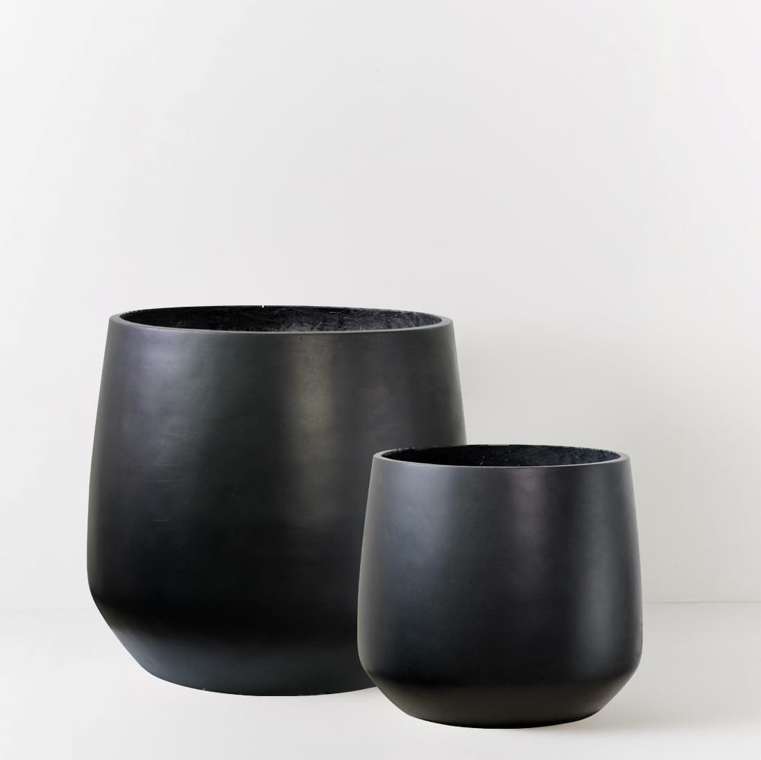 Set of 2 Large Black Planters 55cm 43cm Fibrestone Pots