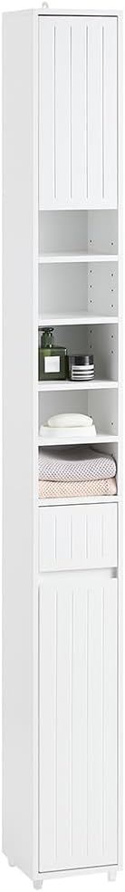 Slim Tall Bathroom Storage Cabinet White Drawer Shelves Unit