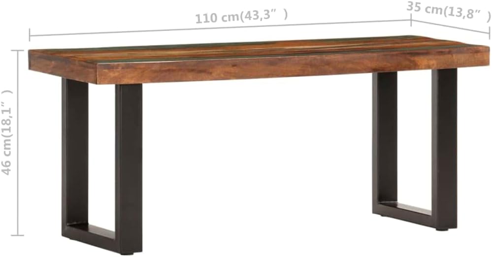Industrial Wooden Bench 110cm Reclaimed Wood & Steel Entryway Seat