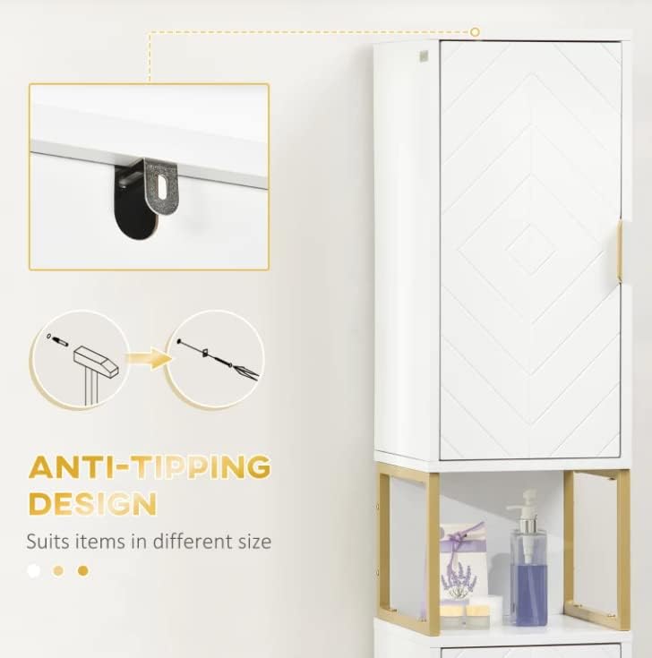 Tall Bathroom Storage Cabinet White Gold Slim Shelf Unit
