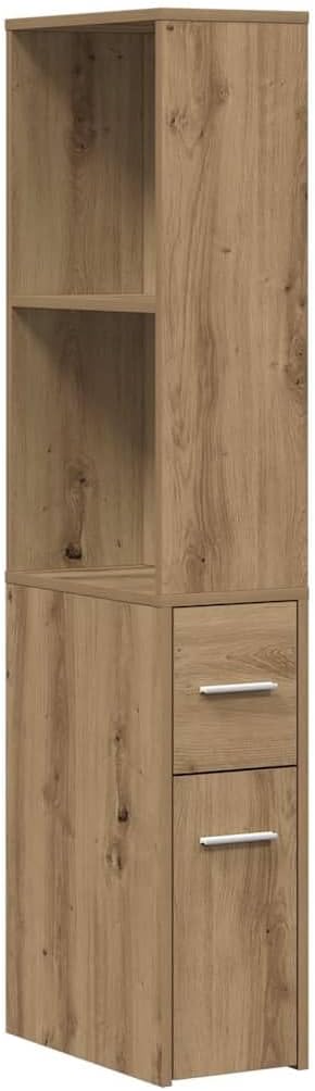 Narrow Bathroom Cupboard With Wheels Drawer Shelf Oak Unit