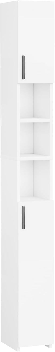 Slim Tall Bathroom Cabinet White 2 Door Shelf Unit