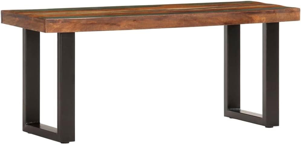Industrial Wooden Bench 110cm Reclaimed Wood & Steel Entryway Seat