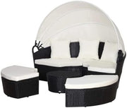 5 Piece Round Rattan Daybed Set with Canopy Beige