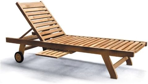 Teak Sun Lounger with Cushion Wheels Tray Green