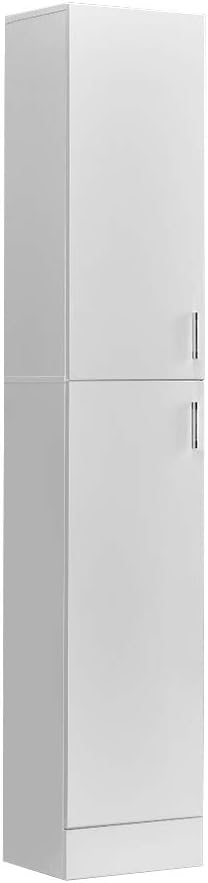 Tall Slim High Gloss Storage Cabinet White 2 Door Shelf Unit