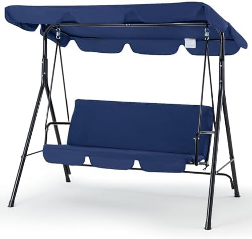 Blue 3 Seater Garden Swing Chair with Canopy