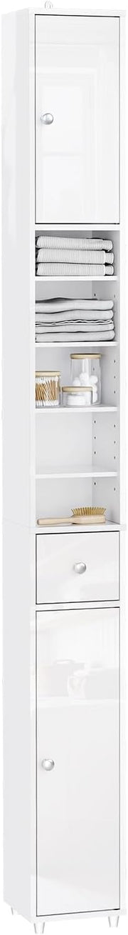 Slim Tall Bathroom Cabinet High Gloss White Drawer 180cm