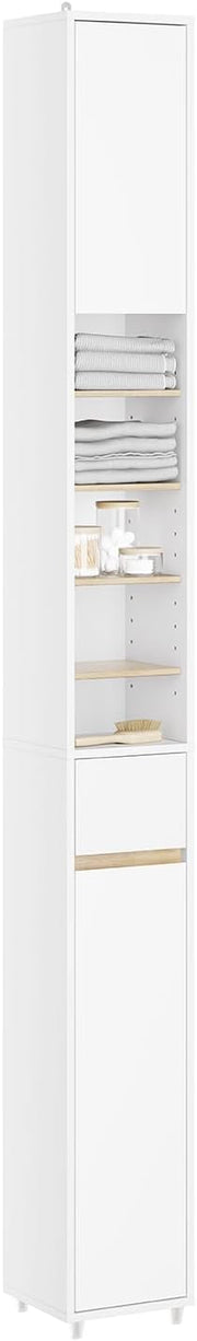 Slim Tall Bathroom Storage Cabinet 20cm White Natural 180cm
