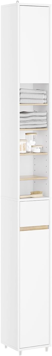 Slim Tall Bathroom Storage Cabinet 20cm White Natural 180cm