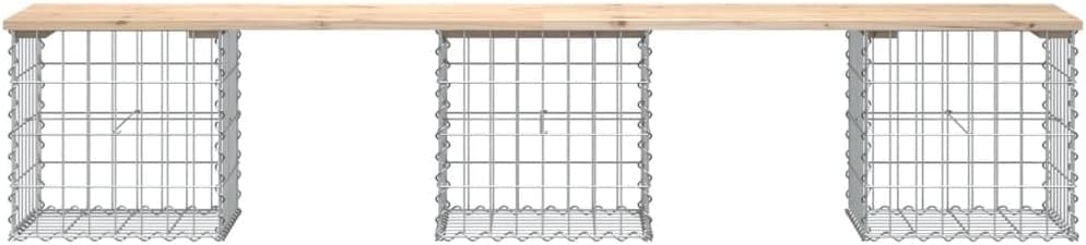 Gabion Garden Bench 203cm Pine Wood Patio Rock Base Seat