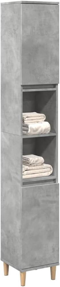 Tall Bathroom Cabinet 6 Compartment 2 Door Grey Unit