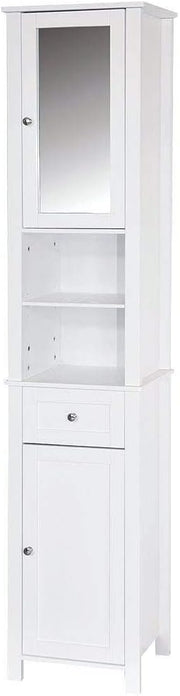 Tall Mirrored Bathroom Cabinet White Drawer Storage Unit