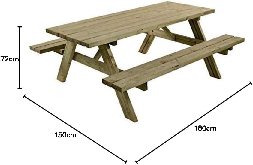 8 Seater Heavy Duty Wooden Picnic Table w/Fold Up Seats