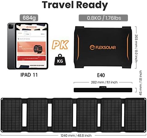 40W Foldable Solar Charger USB C QC3 Portable Panel Camping
