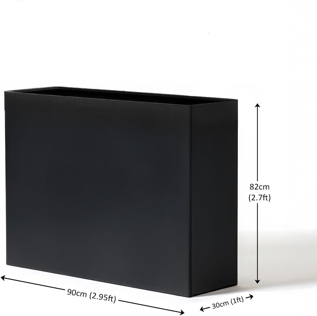 Tall Metal Trough Planter 90cm Grey Freestanding Indoor Outdoor