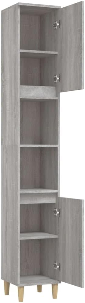 Scandinavian Bathroom Storage Cabinet 2 Door 6 Shelf Grey