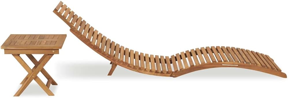 Folding Teak Sun Lounger with Side Table Garden Set