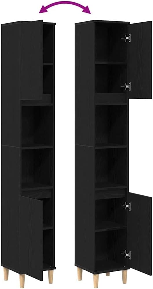 Tall Bathroom Cabinet Black Oak 2 Door Shelf Unit