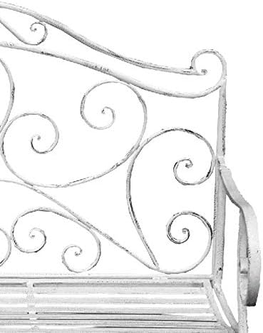 Vintage Metal Garden Bench Foldable Patio Seat White Iron