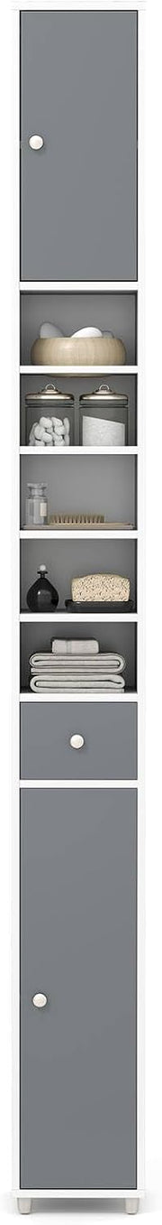 Tall Slim Storage Cabinet Grey White Drawer Shelf Unit