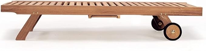Teak Wooden Sun Lounger with Wheels Tray Adjustable