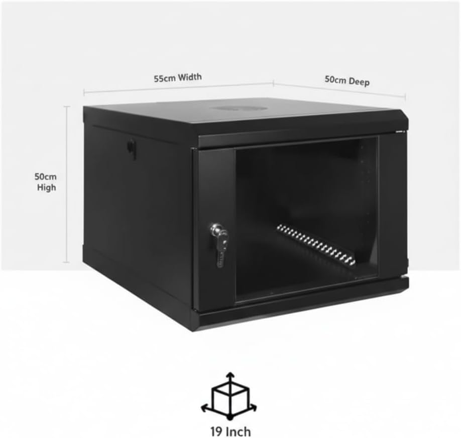 6U Wall Mount Server Rack Cabinet 19 Inch 500mm Glass Door