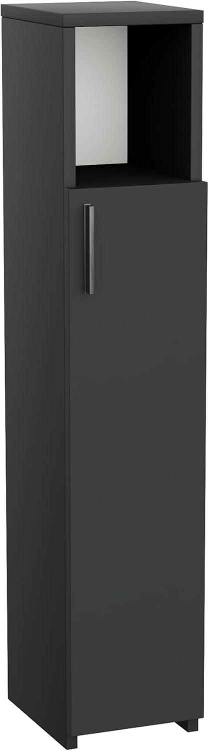 Slim Tall Bathroom Storage Cabinet Freestanding Black Organizer