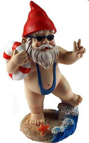 Funny Gnome Statue Mankini Life Ring Resin Garden Decor 15cm