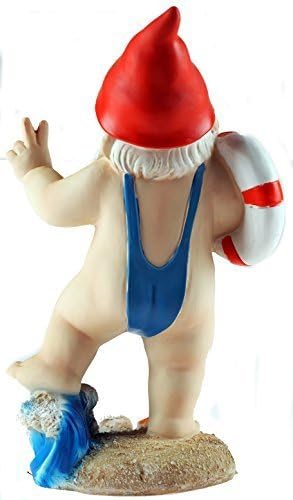 Funny Gnome Statue Mankini Life Ring Resin Garden Decor 15cm