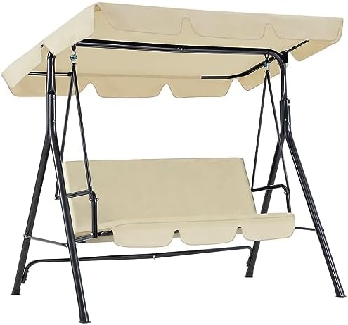 3 Seater Garden Swing Chair with Adjustable Canopy Beige