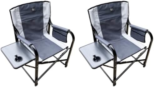 2 Pack Grey Directors Camping Chairs with Table