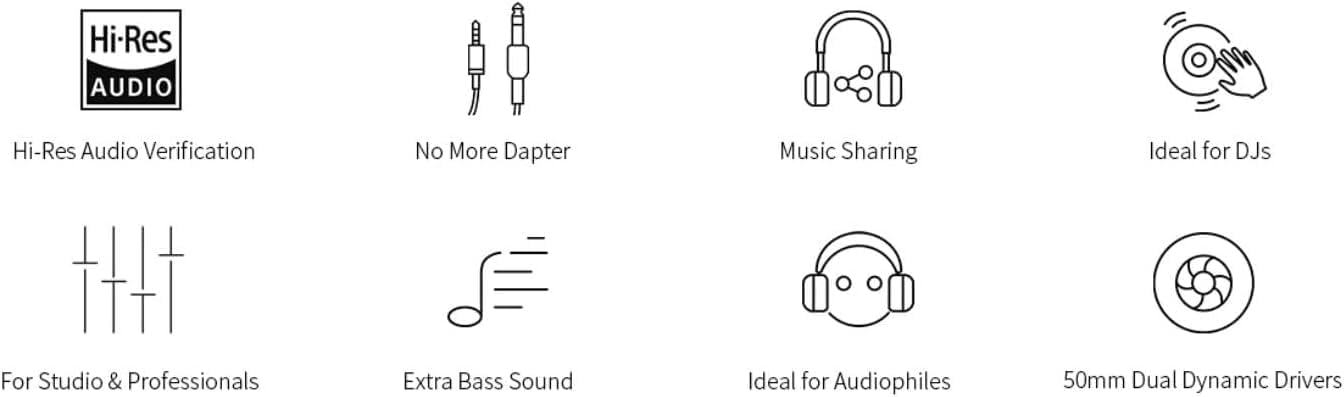 Wired Over Ear Studio Headphones 50mm Driver Foldable DJ Monitor