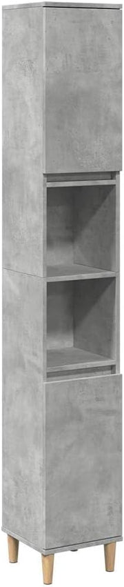 Tall Bathroom Cabinet 6 Compartment 2 Door Grey Unit