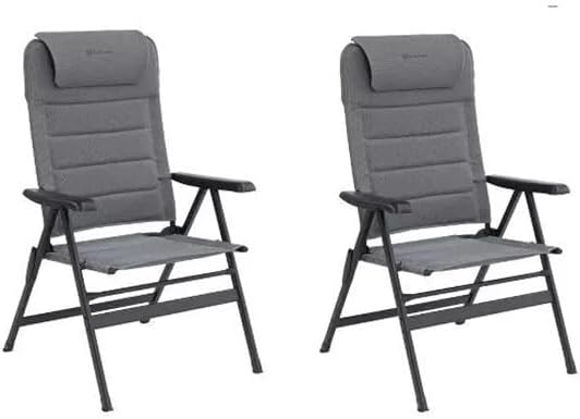 Reclining Camping Chairs Pair Extra Wide Folding Grey