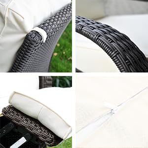 Rattan Garden Recliner Chair Grey Beige Cushion