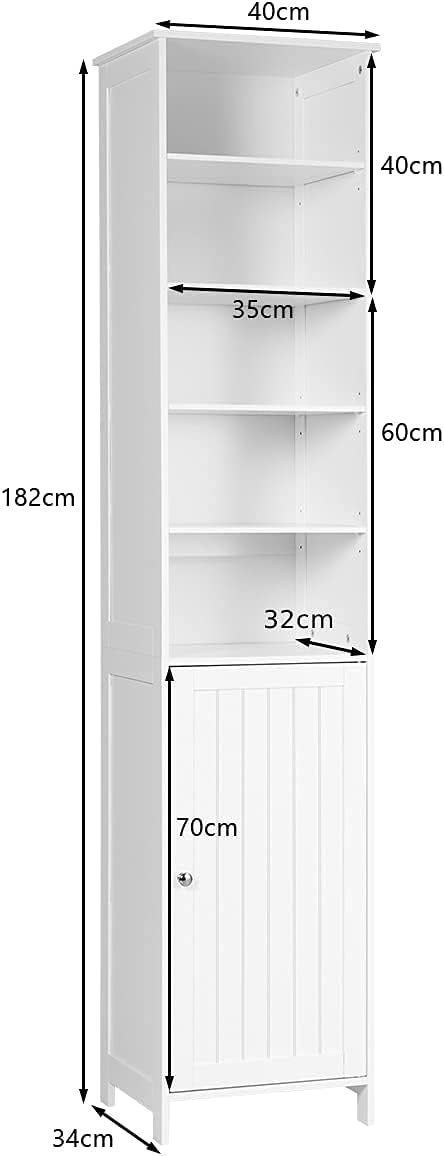 Tall Bathroom Storage Cabinet White Adjustable Shelf Unit