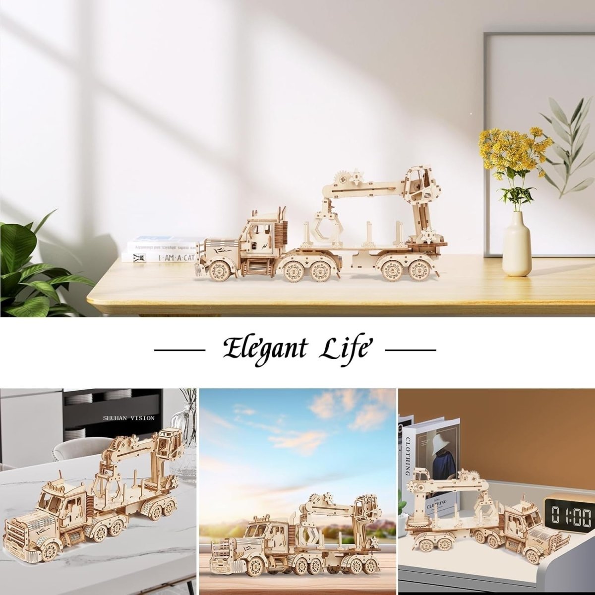 428pc Wooden Truck Crane Model Kit 3D Mechanical Puzzle DIY Build - Kwikley