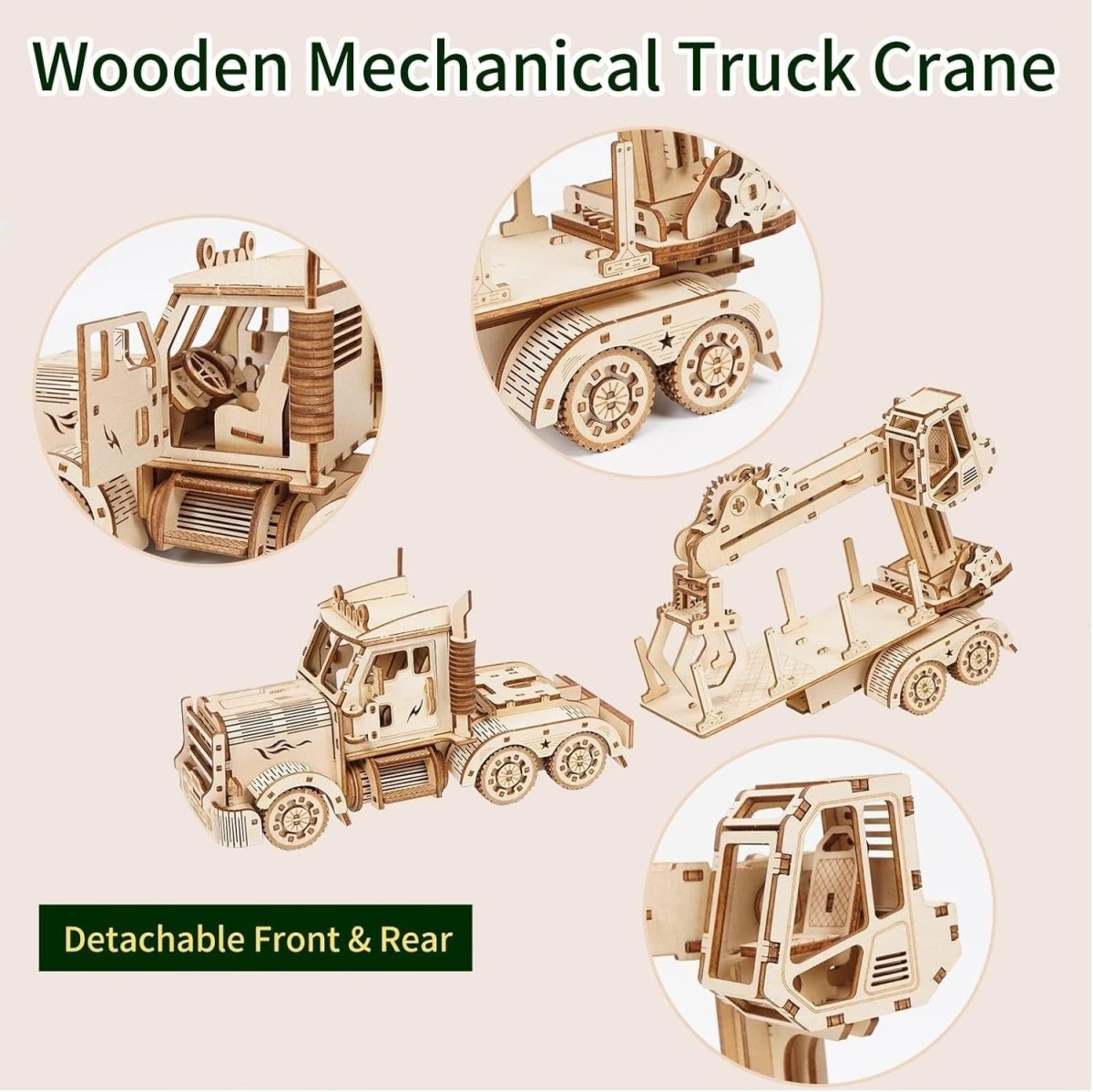 428pc Wooden Truck Crane Model Kit 3D Mechanical Puzzle DIY Build - Kwikley