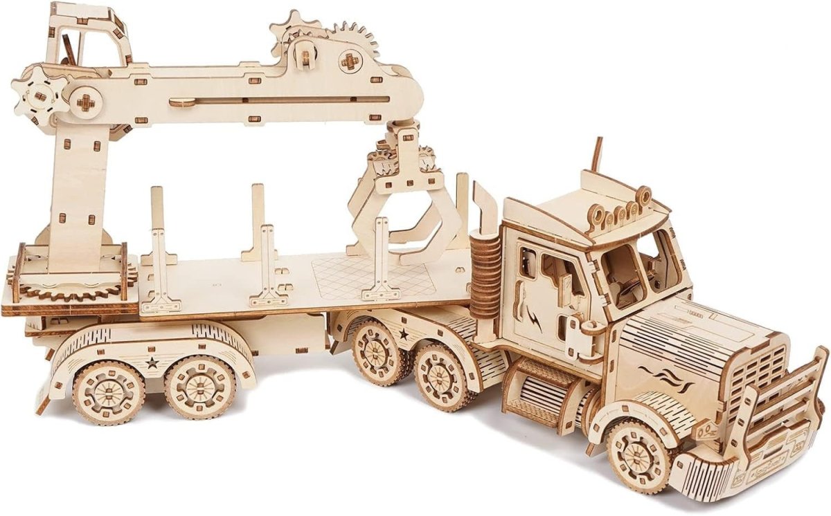 428pc Wooden Truck Crane Model Kit 3D Mechanical Puzzle DIY Build - Kwikley