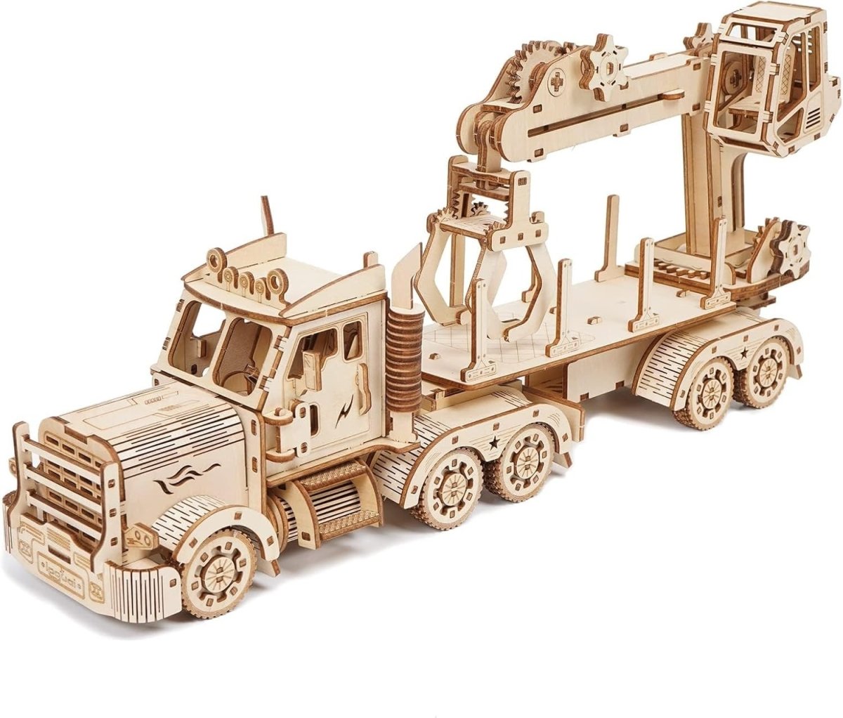 428pc Wooden Truck Crane Model Kit 3D Mechanical Puzzle DIY Build - Kwikley