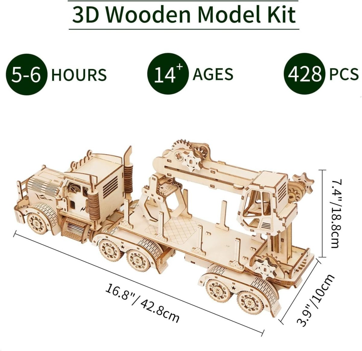 428pc Wooden Truck Crane Model Kit 3D Mechanical Puzzle DIY Build - Kwikley