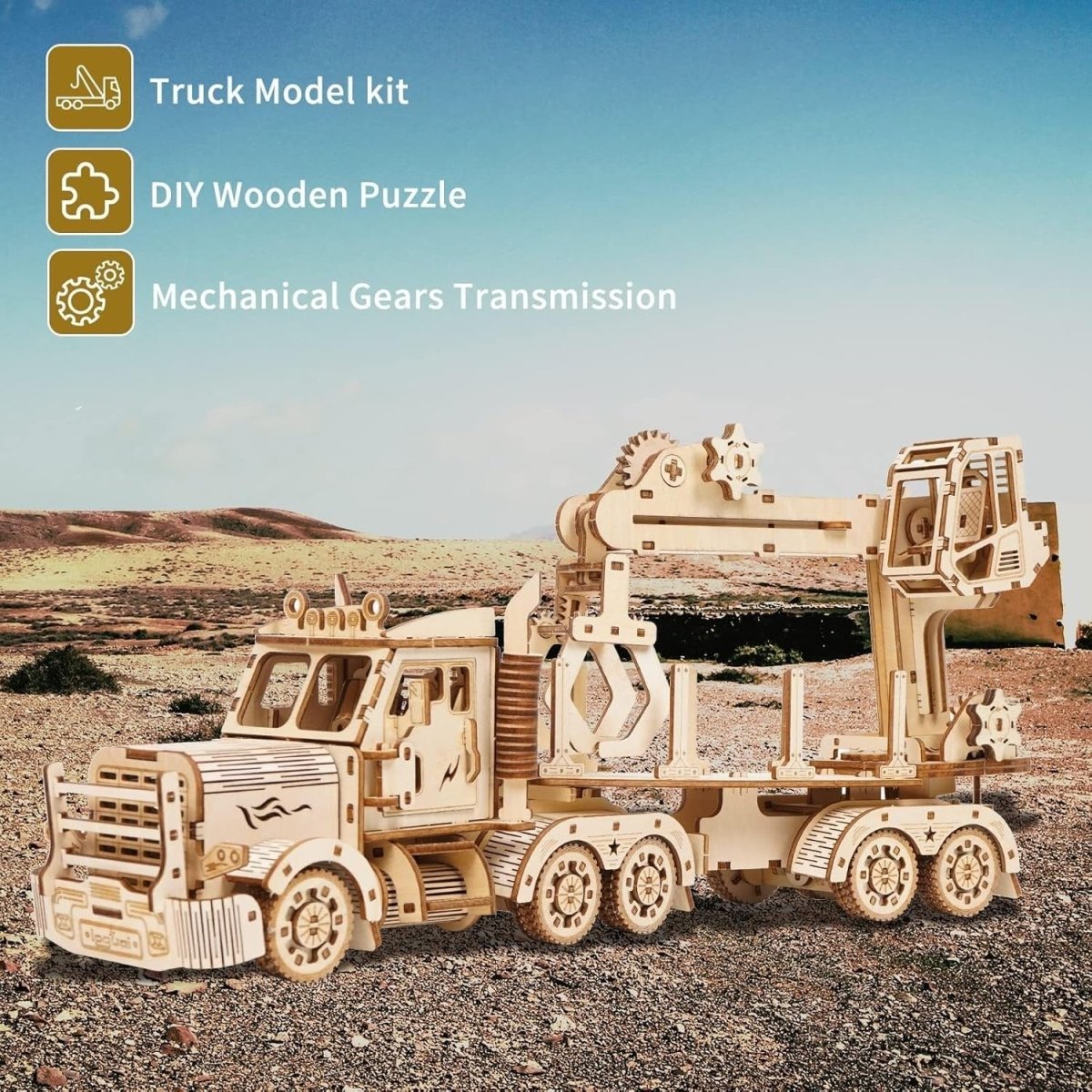 428pc Wooden Truck Crane Model Kit 3D Mechanical Puzzle DIY Build - Kwikley