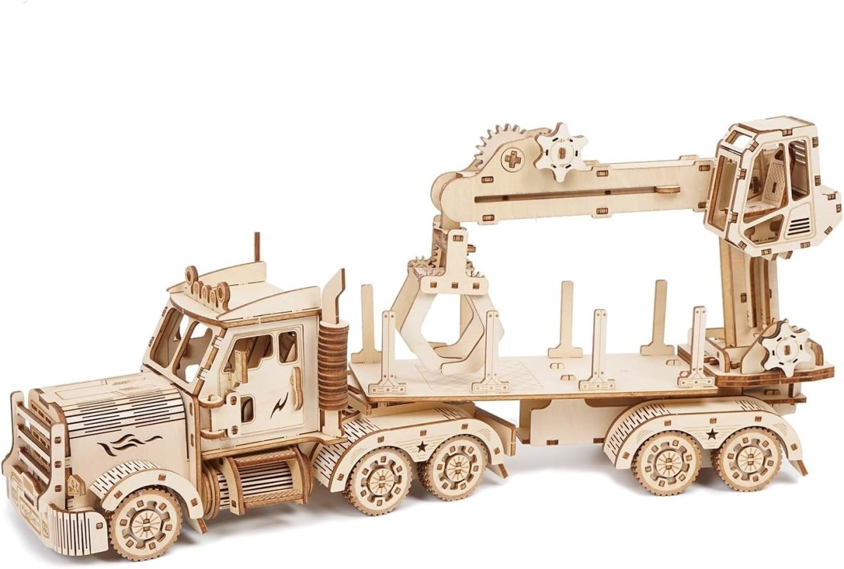 428pc Wooden Truck Crane Model Kit 3D Mechanical Puzzle DIY Build - Kwikley