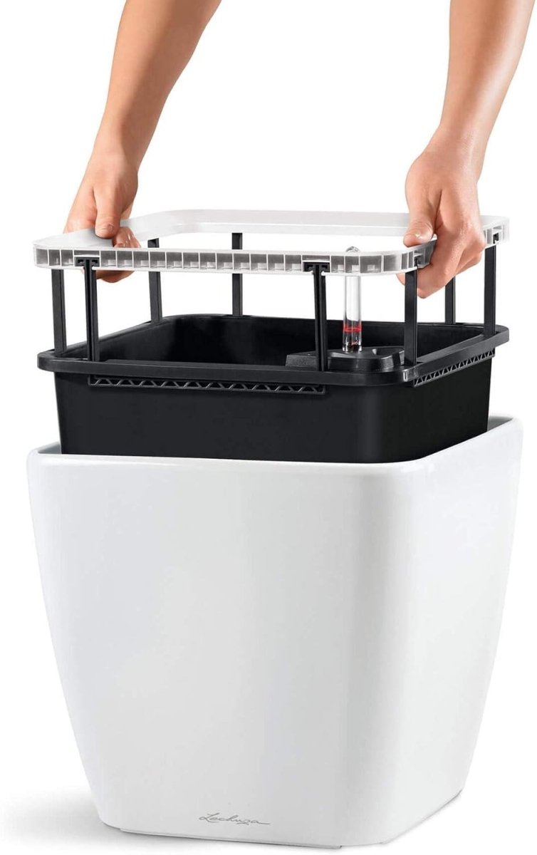 43cm Self Watering Plant Pot High Gloss Square Indoor Outdoor - Kwikley