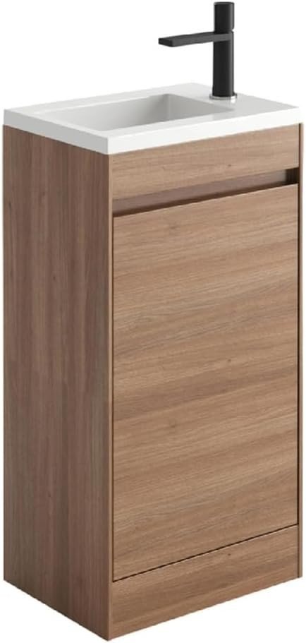 440mm Natural Oak Floor Standing Vanity Unit with Polymarble Basin & Soft Close - Kwikley