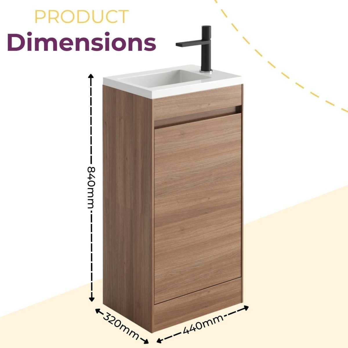 440mm Natural Oak Floor Standing Vanity Unit with Polymarble Basin & Soft Close - Kwikley
