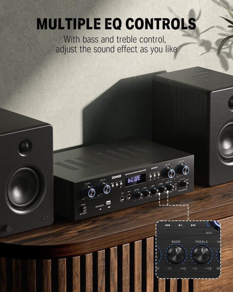440W Bluetooth 5.0 Stereo Amplifier Black 4 Channel USB SD FM - Kwikley